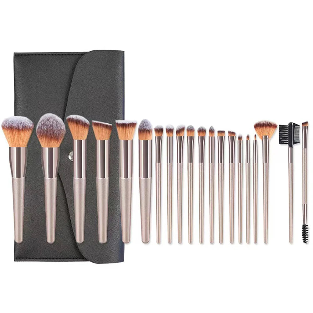 12pcs Professional Makeup Brush Set Incl. Eyeshadow, Powder, Blush Brushes, 2pcs Makeup Sponges, 1pc Powder Puff, Complete Trave