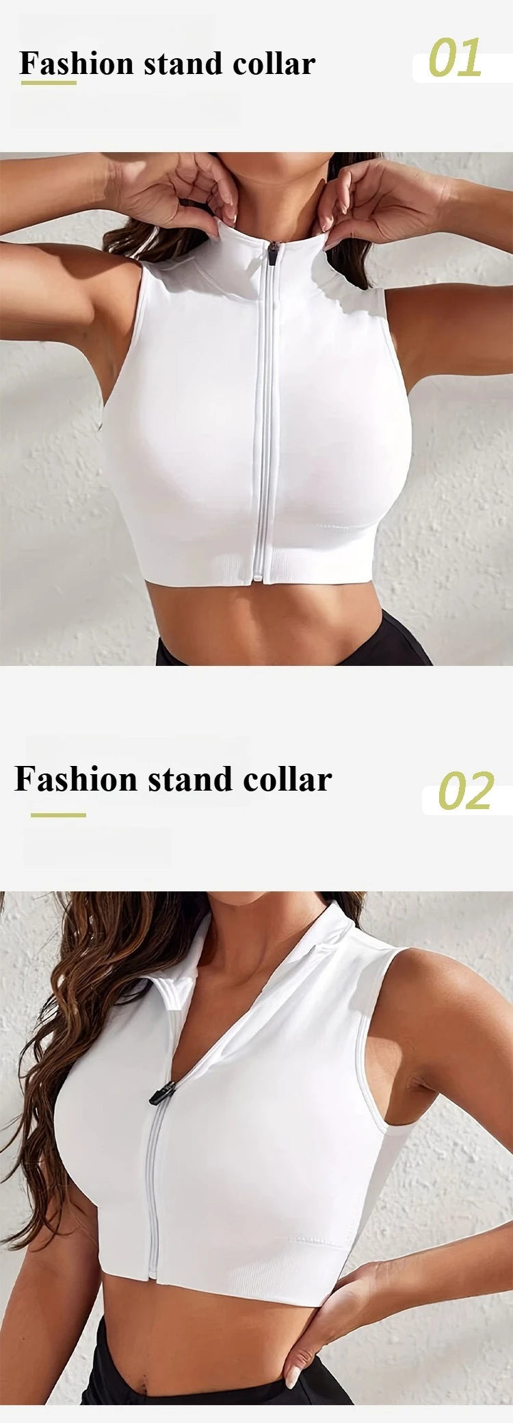 Women's Seamless Workout Tank Top Yoga Running Zipper Sports Bra Quick Dry Fitness Shirt Anti Shock Cropped Gym Vest