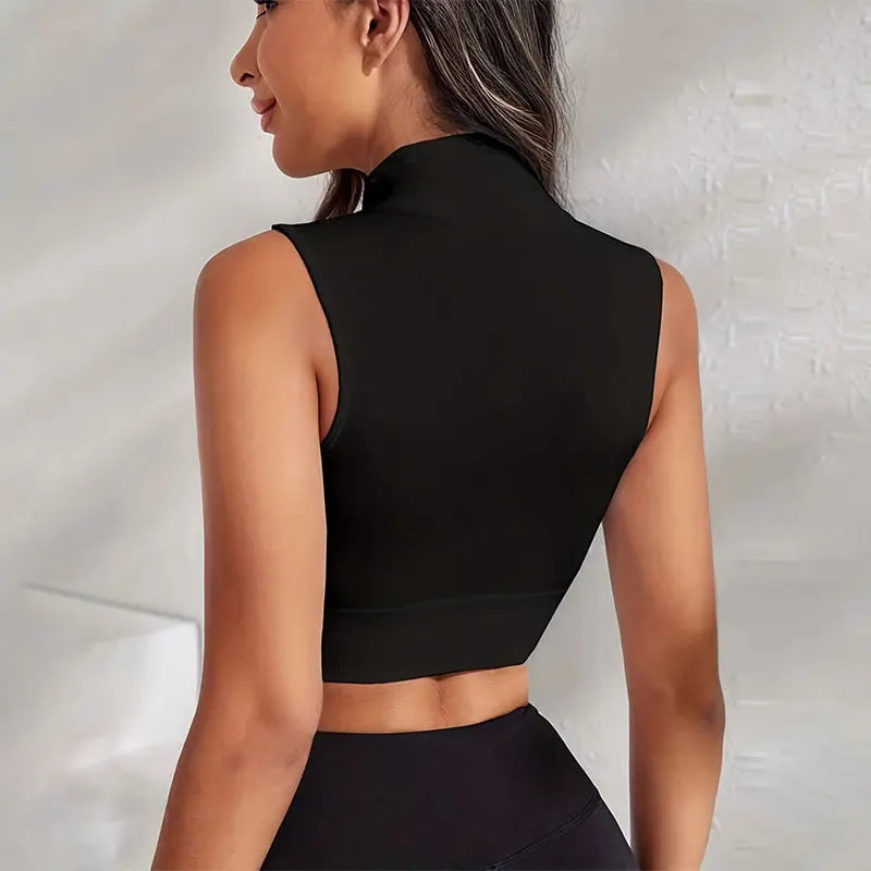 Women's Seamless Workout Tank Top Yoga Running Zipper Sports Bra Quick Dry Fitness Shirt Anti Shock Cropped Gym Vest