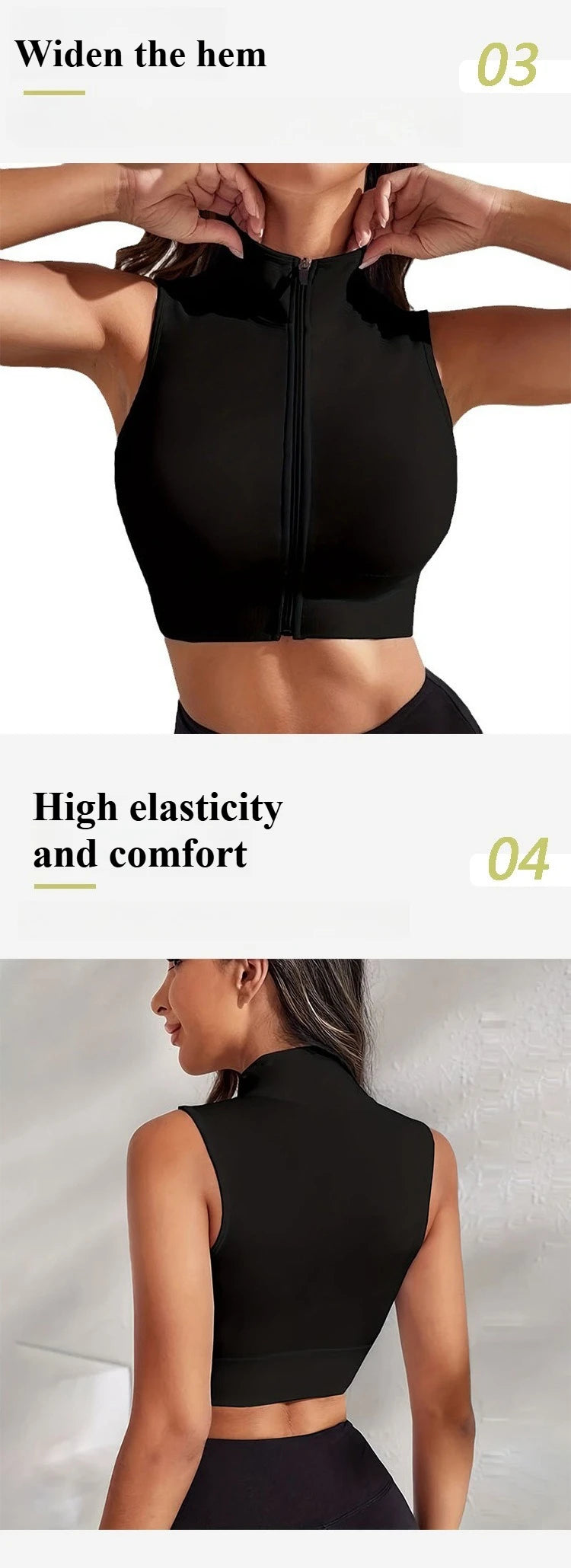 Women's Seamless Workout Tank Top Yoga Running Zipper Sports Bra Quick Dry Fitness Shirt Anti Shock Cropped Gym Vest