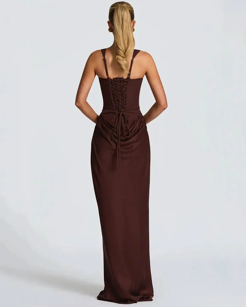 GACVGA Backless Ruched Sexy Maxi Dress Women Elegant Tapered Straps Sleeveless Bodycon Club Party Evening Long Dress