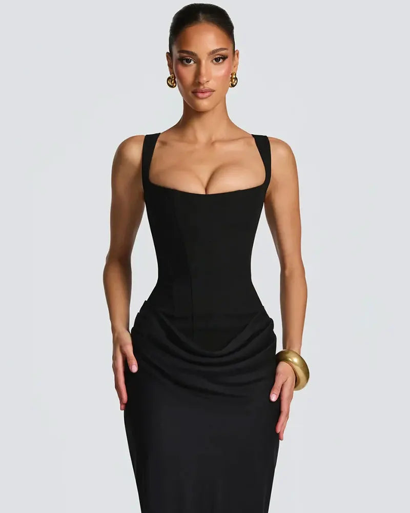 GACVGA Backless Ruched Sexy Maxi Dress Women Elegant Tapered Straps Sleeveless Bodycon Club Party Evening Long Dress